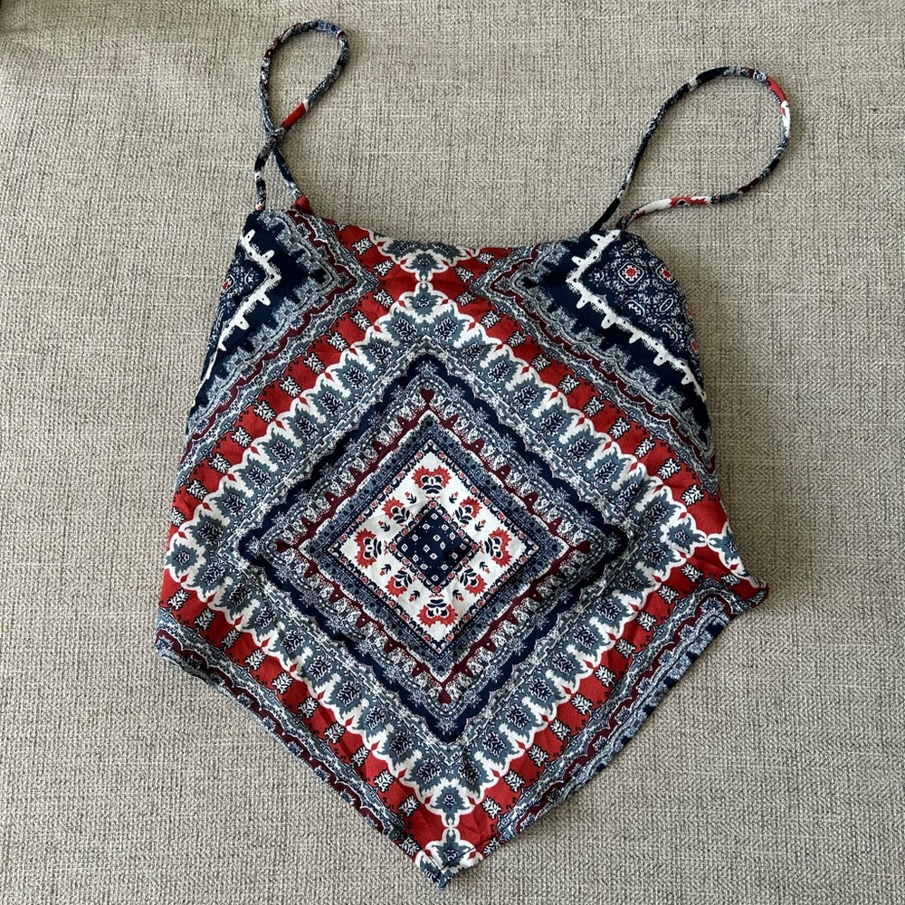 Forever 21 Red and Blue Patterned Crop Top